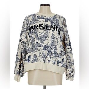 Ell and emm Parisienne blue white toile sweatshirt M/L